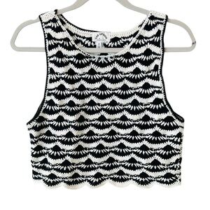 The Upside Crochet Knit Scallop Tank Top Black White Size 6 Festival Chic